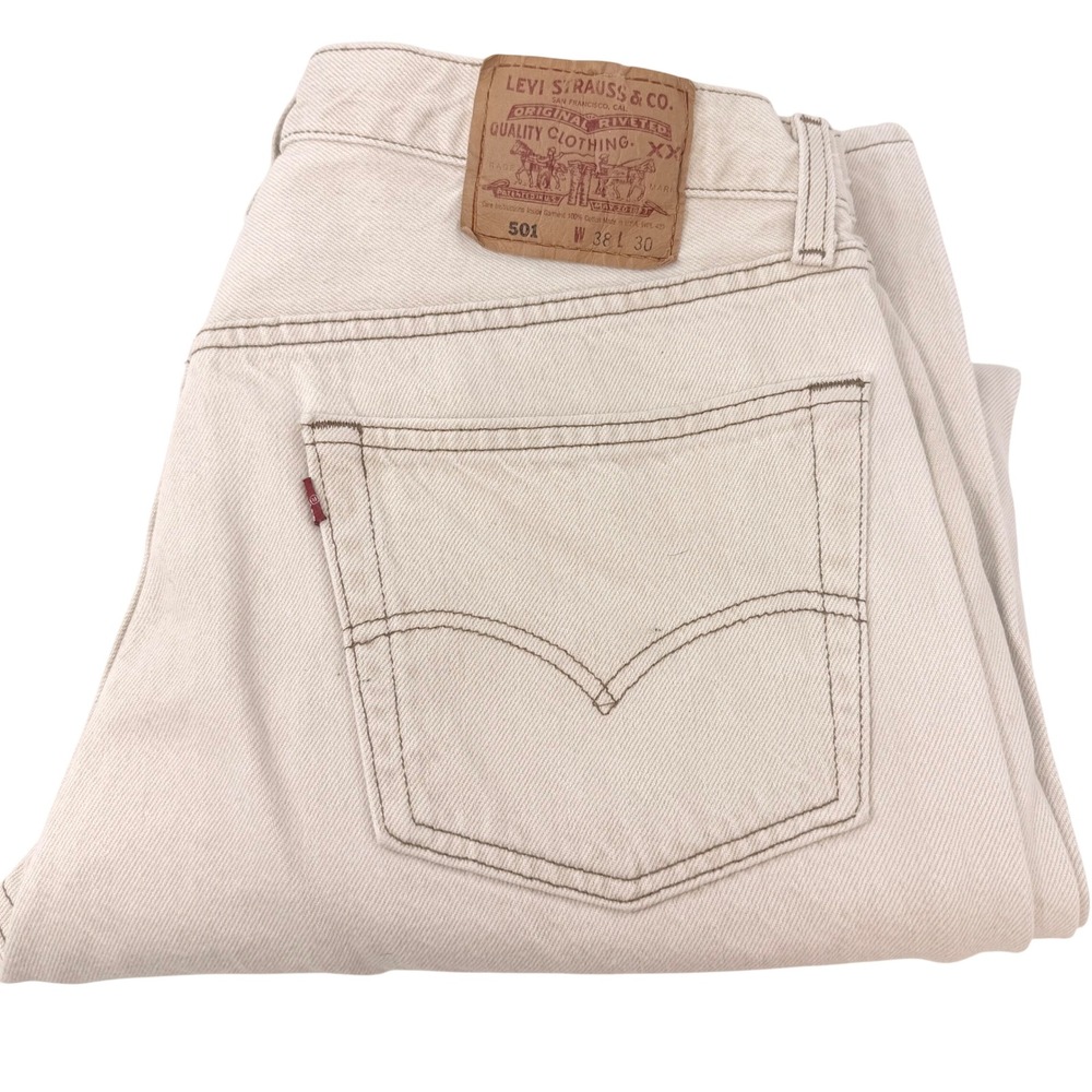 Vintage Levis XX 501 Jeans 38x30 (Fits 36x30) Made USA Off White Cream Straight